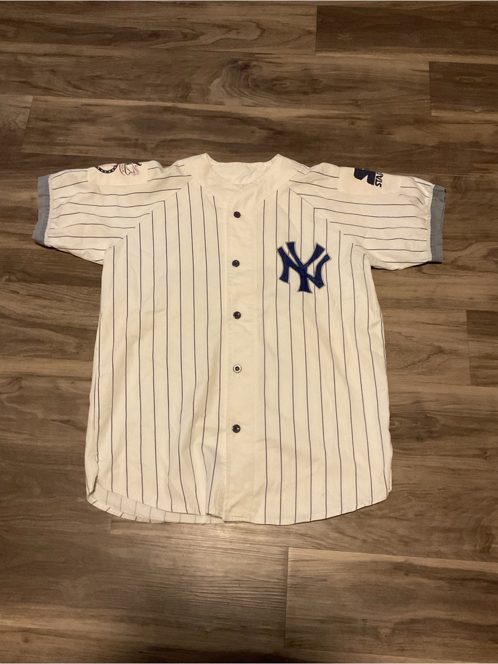 STARTER New York Yankees White Navy Pinstripe Baseball Jersey